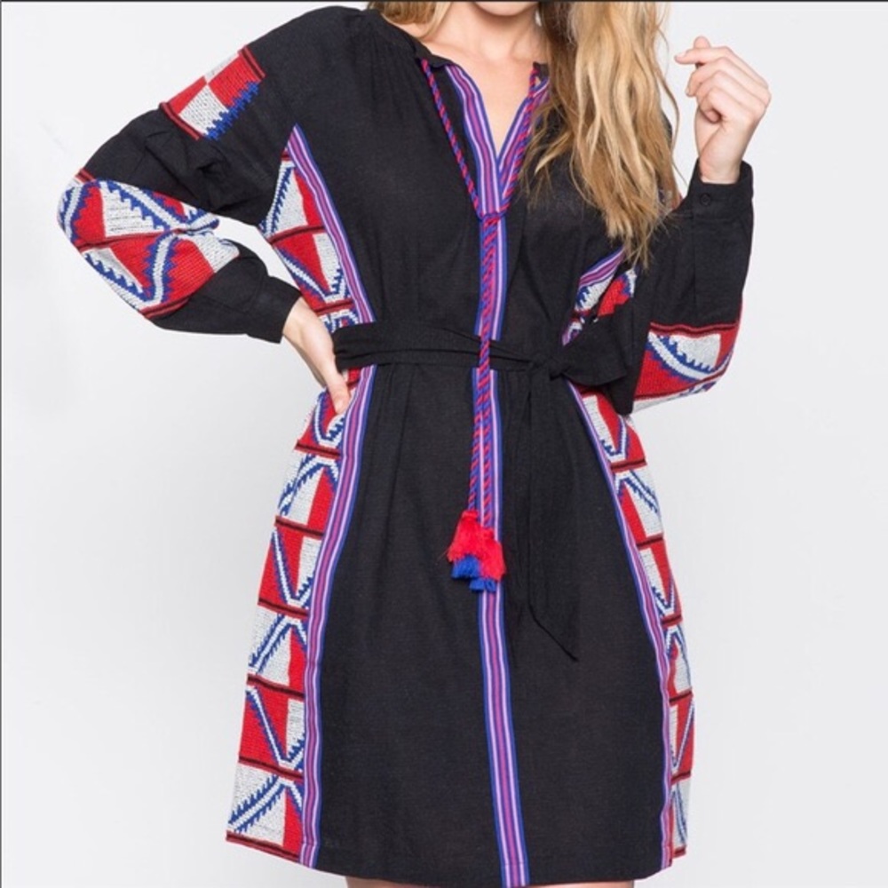 ELOQUII Embroidered Tie Neck Dress